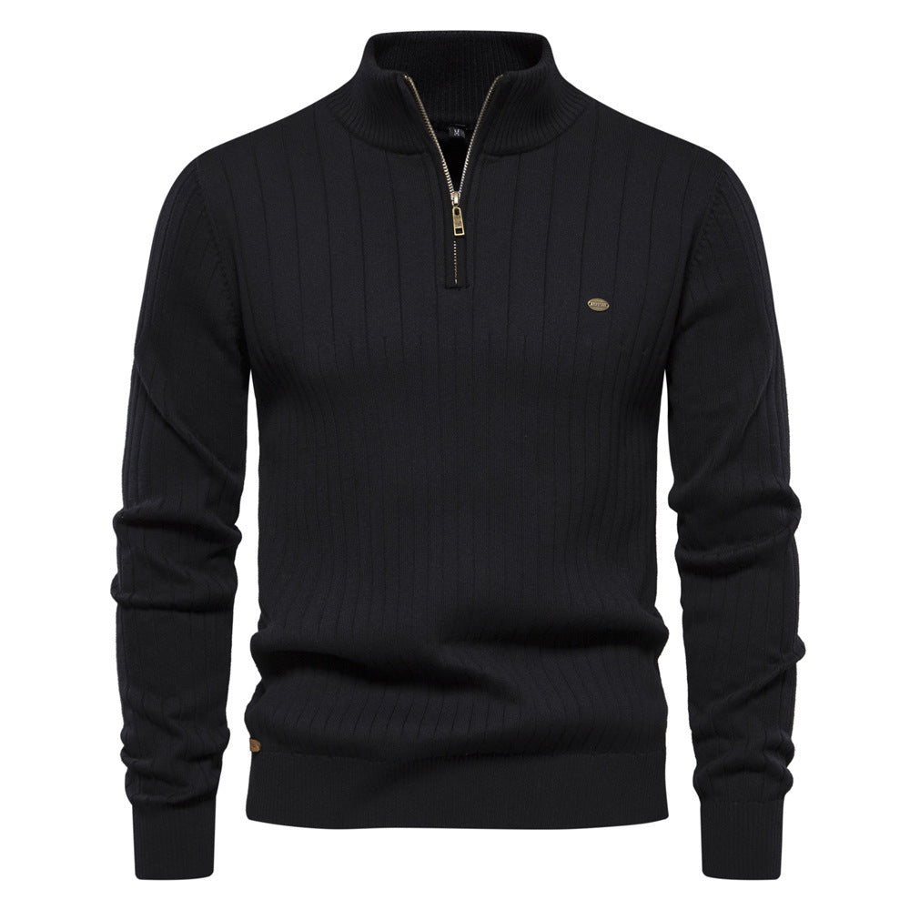 Men’s Half-Zip Pullover Sweater – Casual Stand Collar Knit Top for Fall & Winter