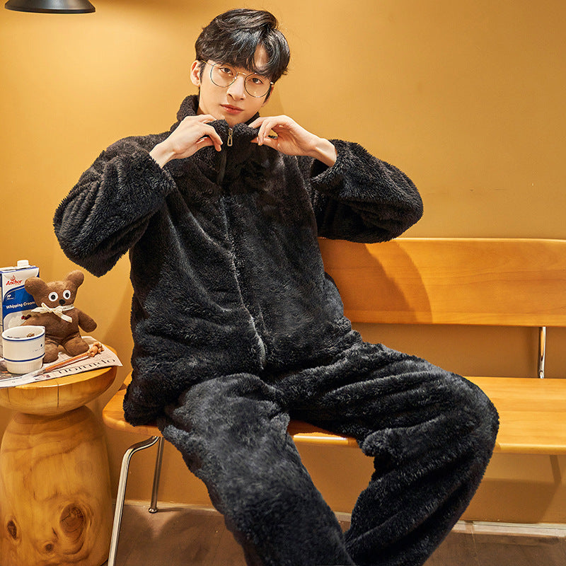 Warm Plush Flannel Zipper Suit – Couples Matching Thermal Loungewear