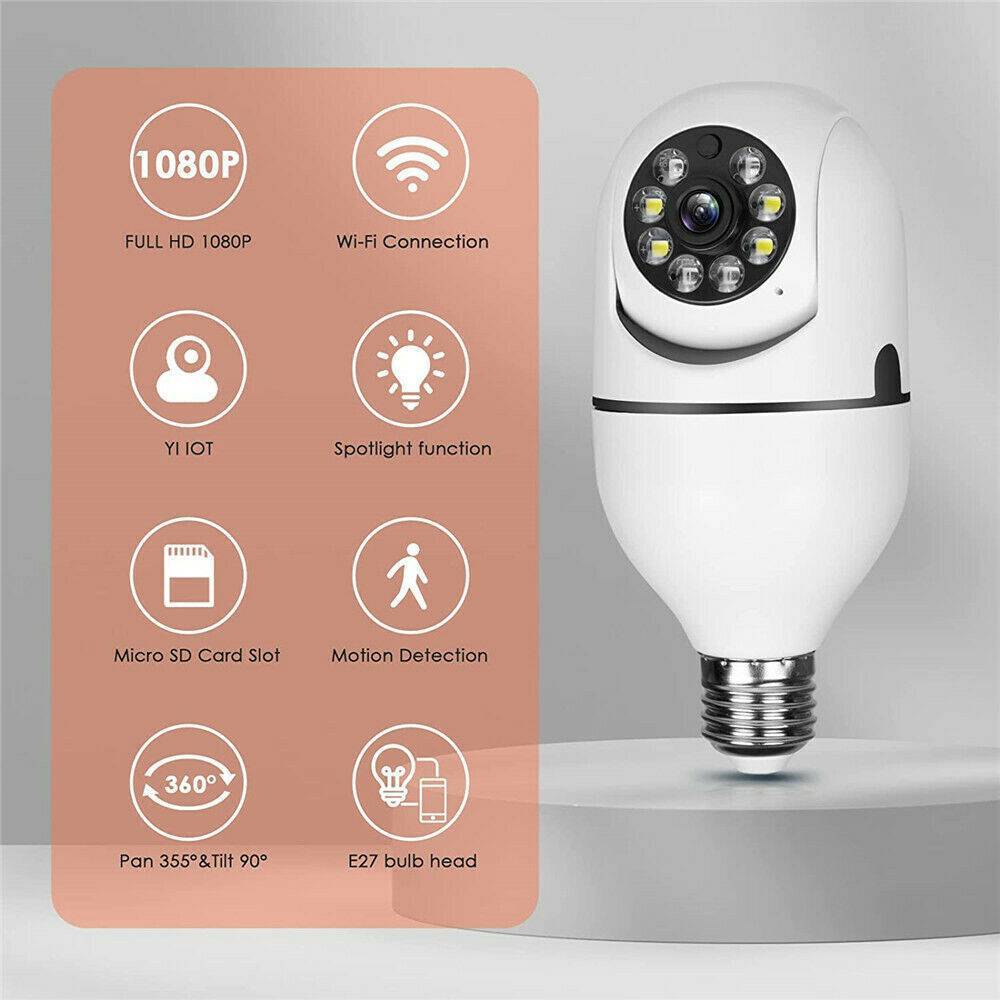 1080P HD WiFi Light Bulb Security Camera with IR Night Vision – E27 Smart Home