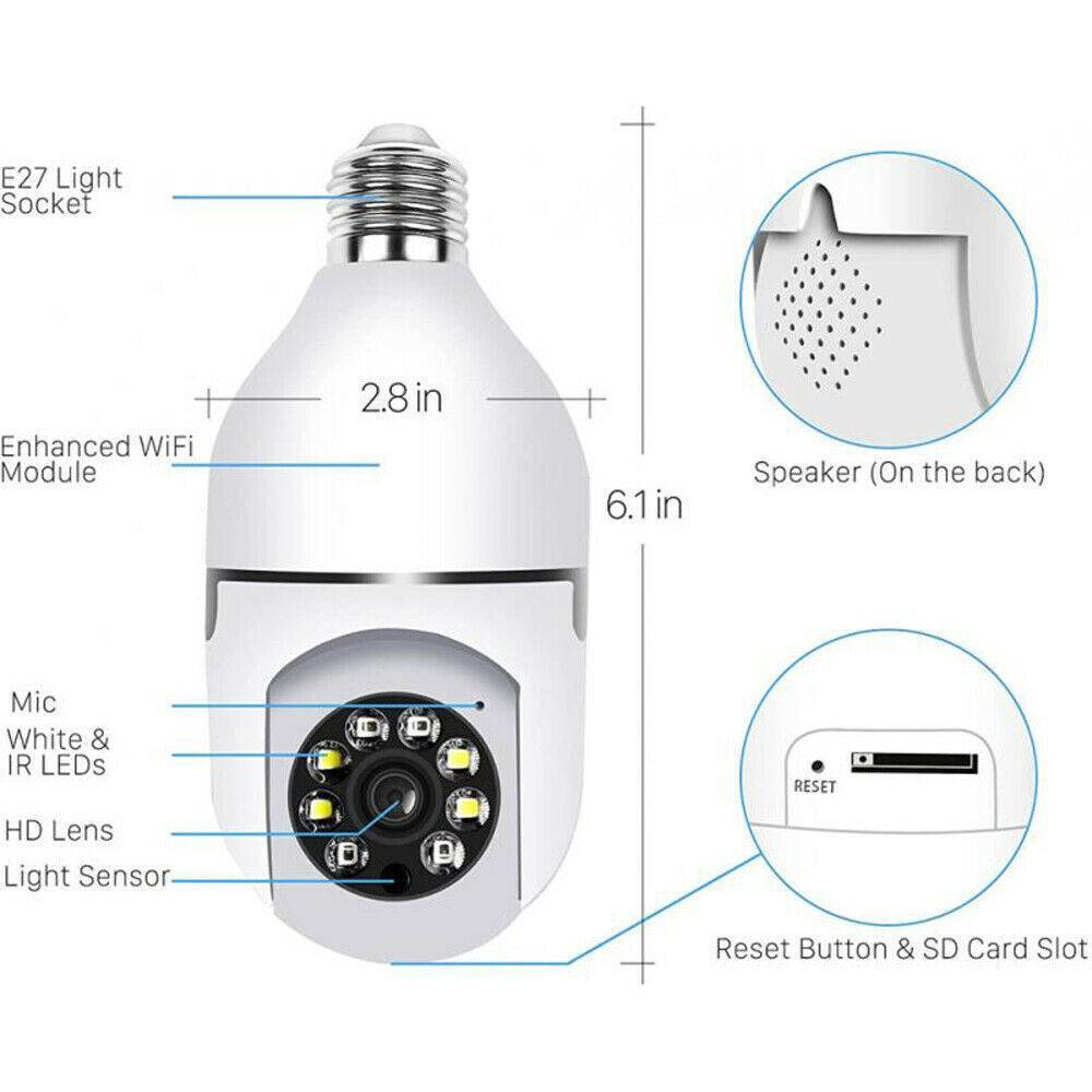 1080P HD WiFi Light Bulb Security Camera with IR Night Vision – E27 Smart Home