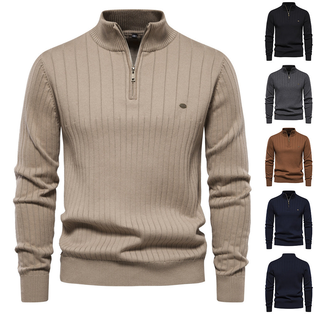 Men’s Half-Zip Pullover Sweater – Casual Stand Collar Knit Top for Fall & Winter