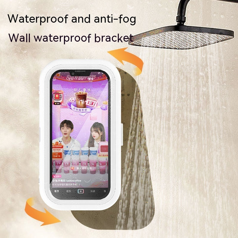Bathroom Waterproof Phone Box – 360° Rotatable, Punch-Free Wall Mount