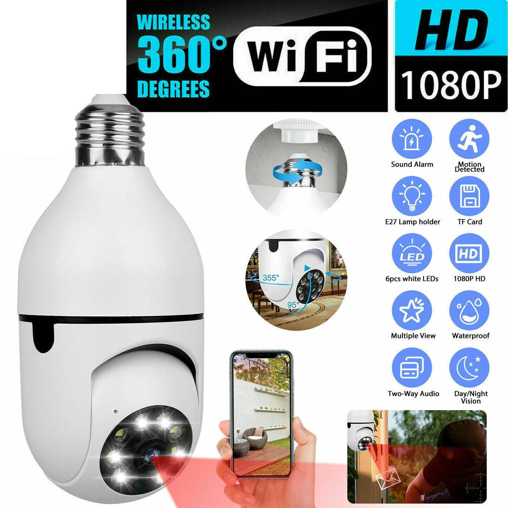 1080P HD WiFi Light Bulb Security Camera with IR Night Vision – E27 Smart Home