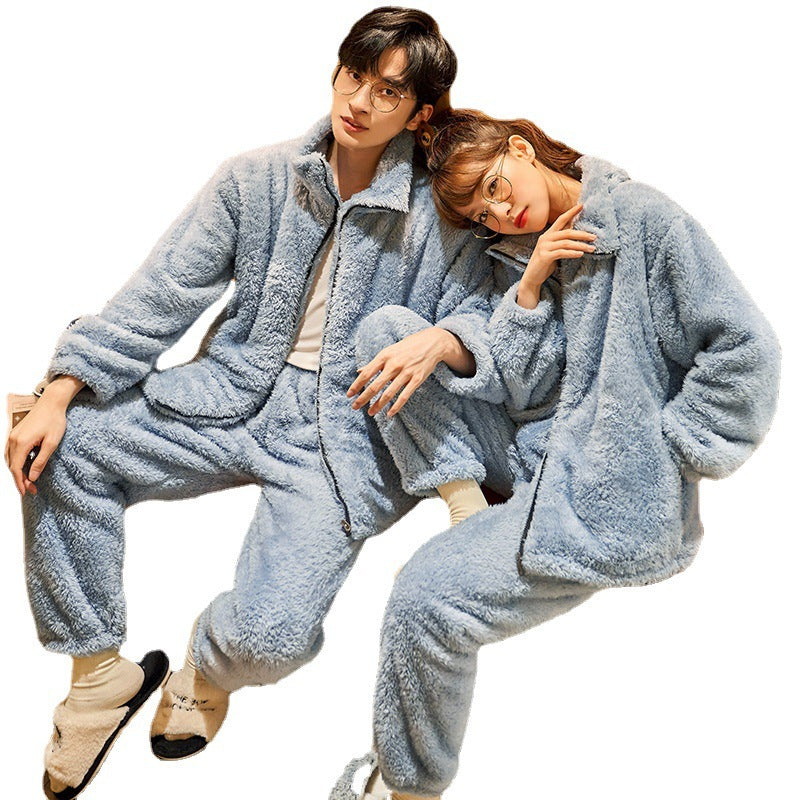 Warm Plush Flannel Zipper Suit – Couples Matching Thermal Loungewear