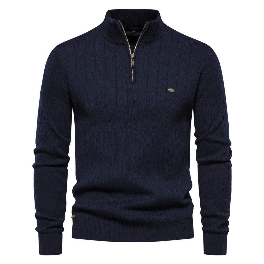 Men’s Half-Zip Pullover Sweater – Casual Stand Collar Knit Top for Fall & Winter