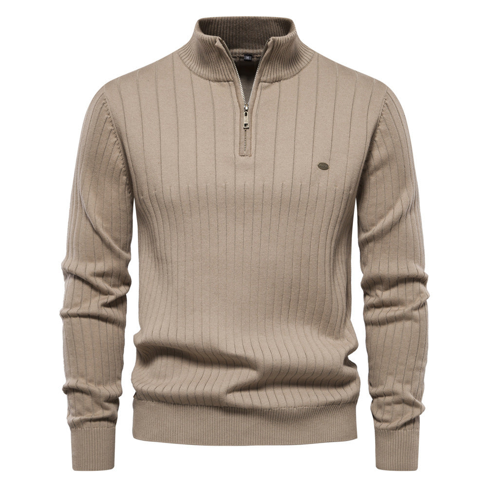 Men’s Half-Zip Pullover Sweater – Casual Stand Collar Knit Top for Fall & Winter