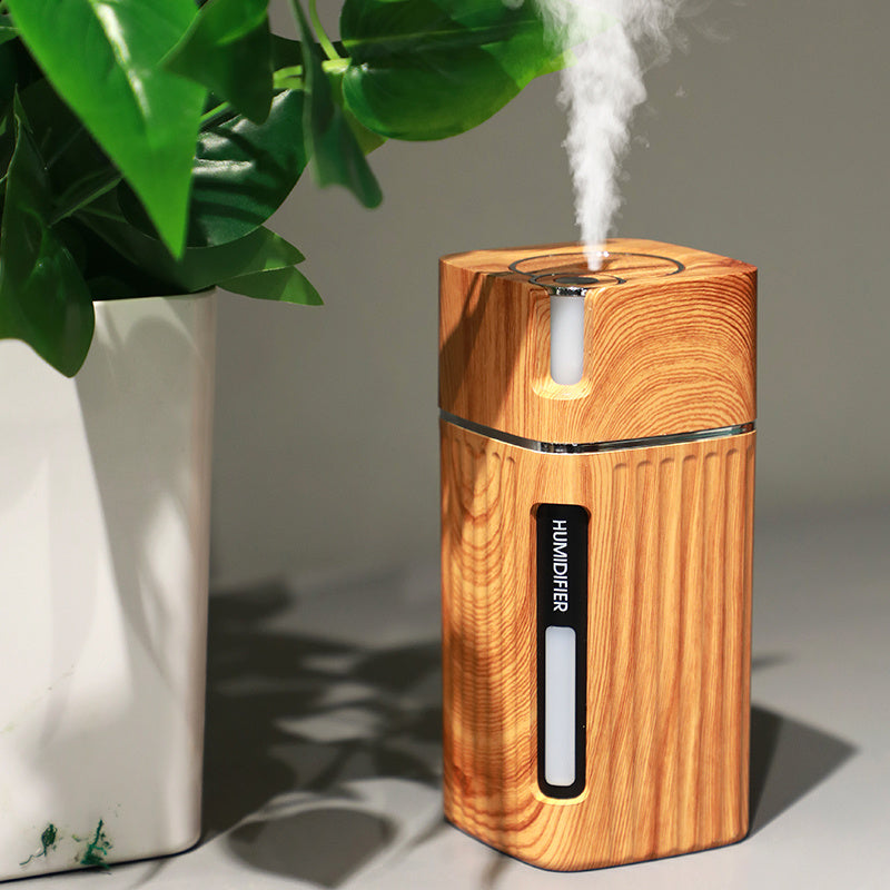 Electric Ultrasonic Humidifier & Essential Oil Diffuser – Wood Grain Mini Mist Maker