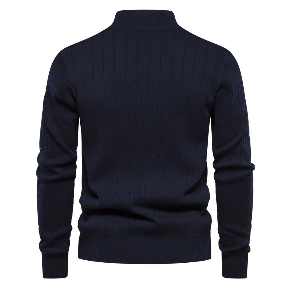 Men’s Half-Zip Pullover Sweater – Casual Stand Collar Knit Top for Fall & Winter
