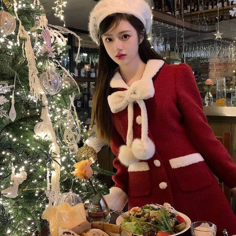 Women’s Red Wool Winter Coat – Christmas & New Year Holiday Outfit