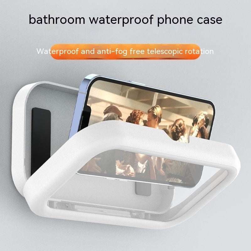 Bathroom Waterproof Phone Box – 360° Rotatable, Punch-Free Wall Mount