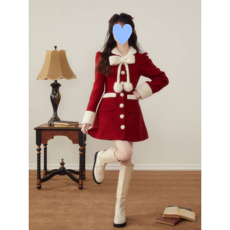 Women’s Red Wool Winter Coat – Christmas & New Year Holiday Outfit