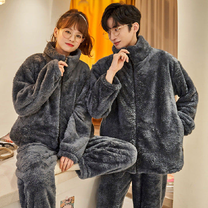 Warm Plush Flannel Zipper Suit – Couples Matching Thermal Loungewear
