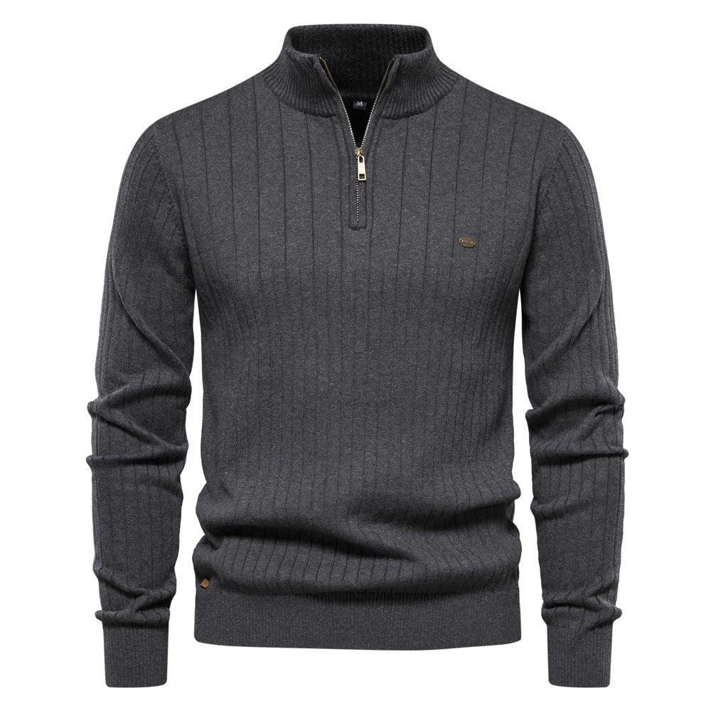 Men’s Half-Zip Pullover Sweater – Casual Stand Collar Knit Top for Fall & Winter