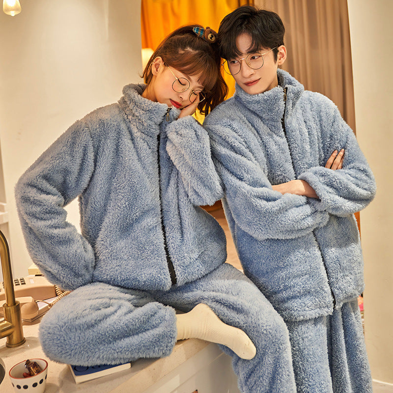 Warm Plush Flannel Zipper Suit – Couples Matching Thermal Loungewear
