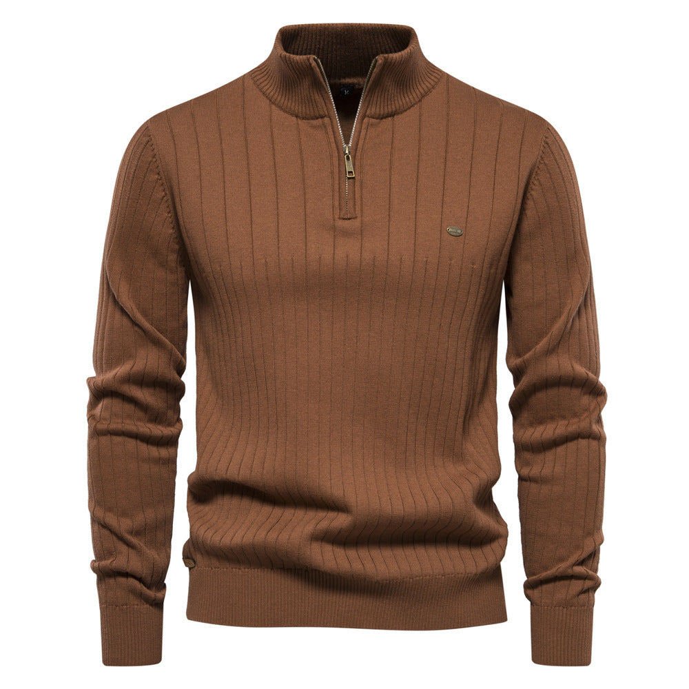 Men’s Half-Zip Pullover Sweater – Casual Stand Collar Knit Top for Fall & Winter