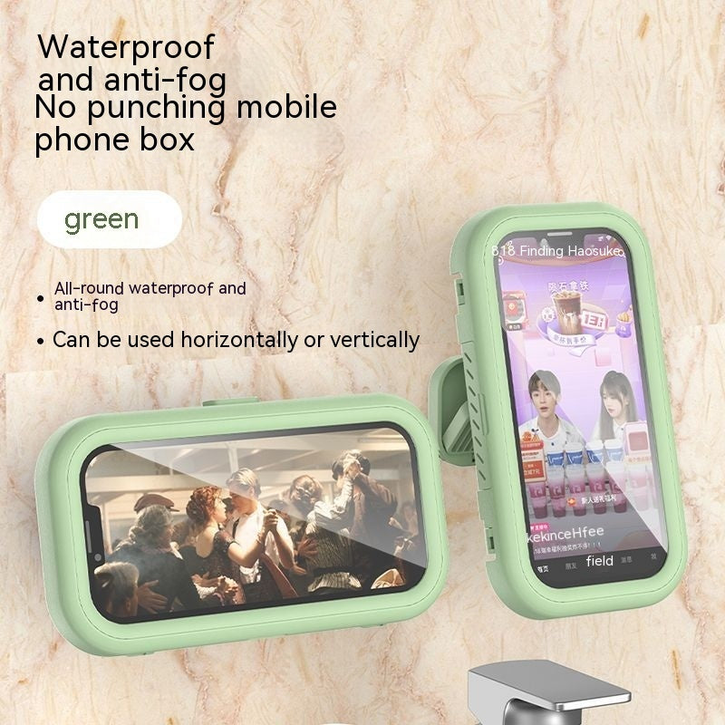 Bathroom Waterproof Phone Box – 360° Rotatable, Punch-Free Wall Mount