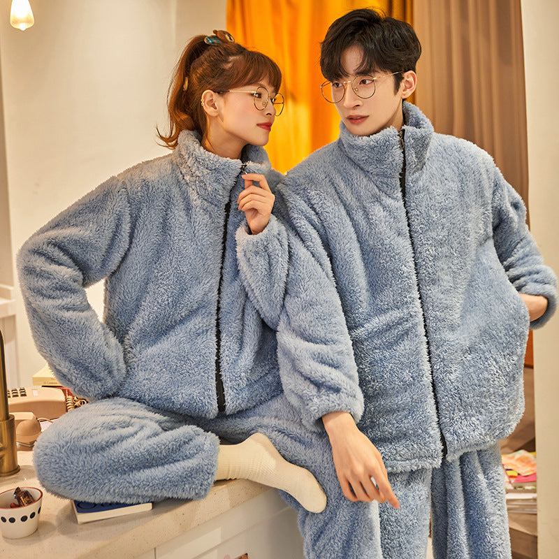Warm Plush Flannel Zipper Suit – Couples Matching Thermal Loungewear