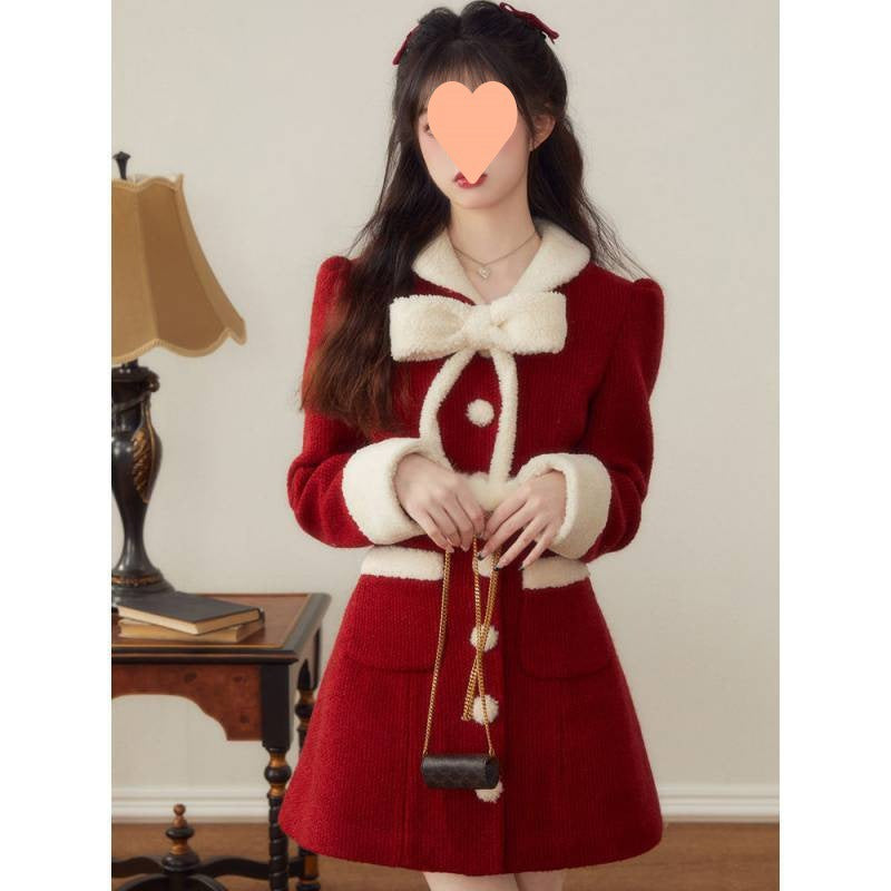 Women’s Red Wool Winter Coat – Christmas & New Year Holiday Outfit